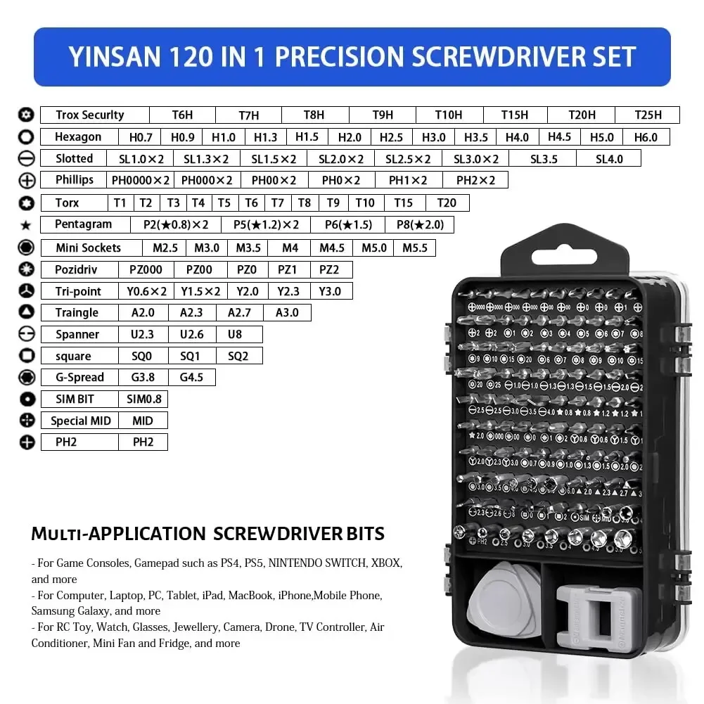 Zestaw wkrętaków precyzyjnych 115 w 1. Profesjonalne wielofunkcyjne narzędzie naprawcze z 98 magnetycznymi końcówkami do wkrętaków do okularów iPhone