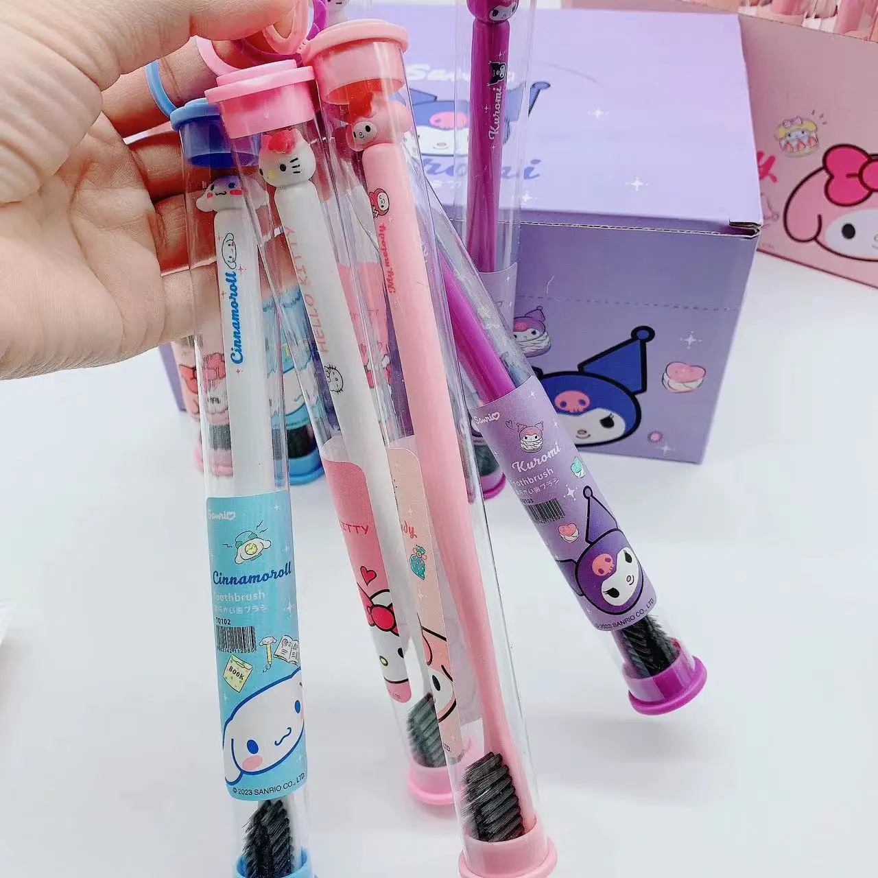 Kawaii Sanrio Hello Kitty Toothbrush Melody Kuromi Cinnamoroll Cartoon Household Cleaning Convenient Travel Toothbrush Gifts