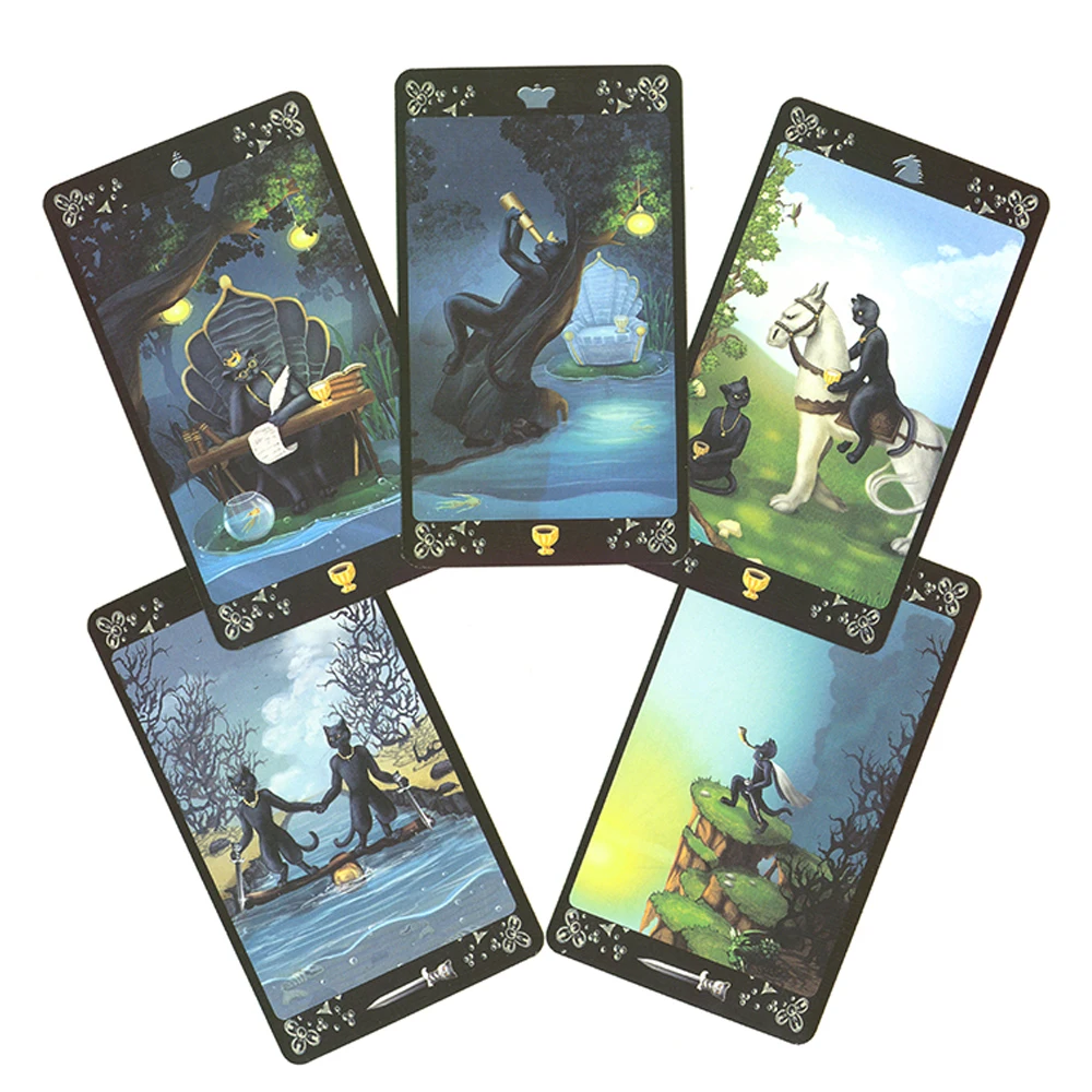 Cats Spanish Tarot Cards French Italian English and German Tarot Cards for Beginner with Guidebook DIVIN Mysterious Oracle Deck