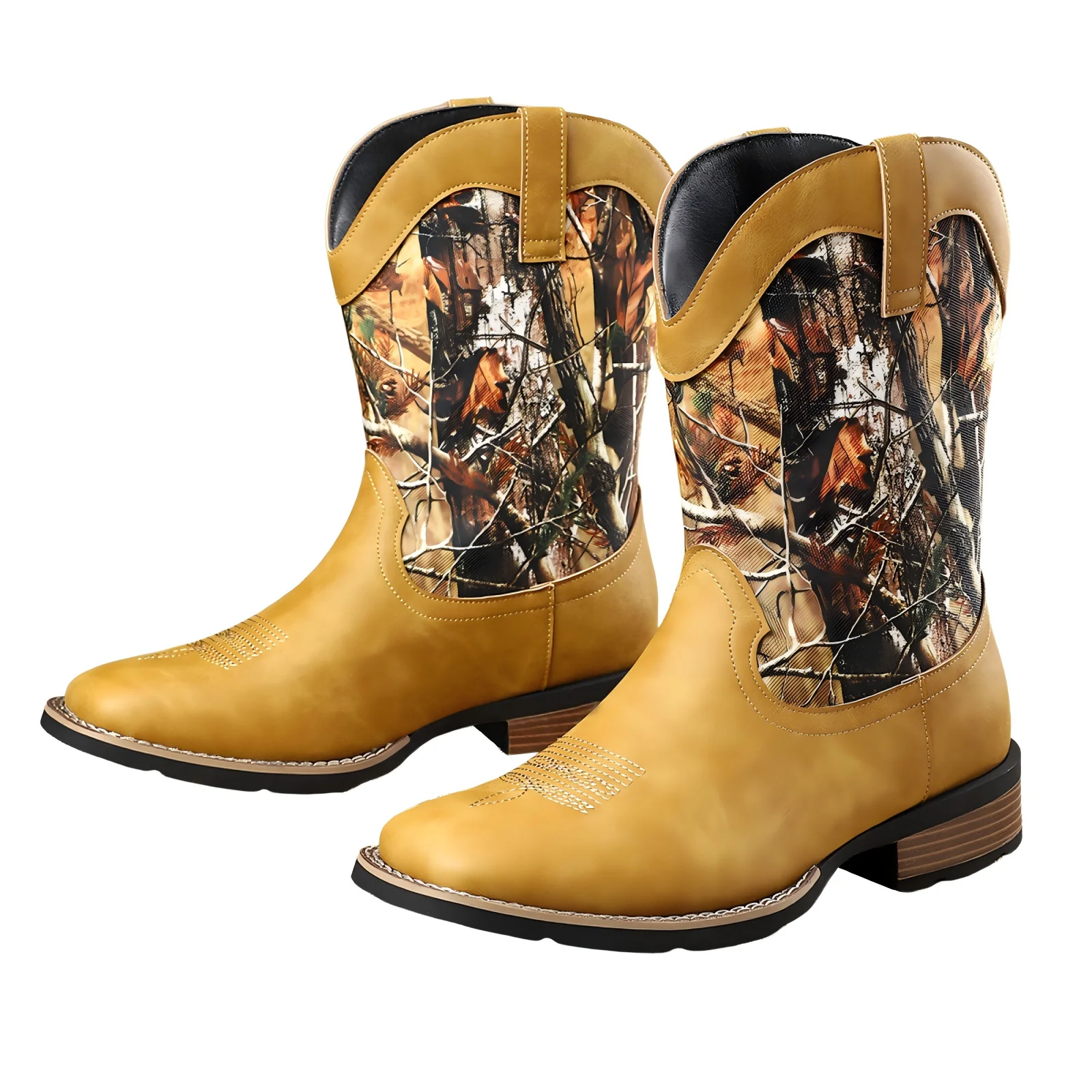 Bottes imprimées de Cowboy occidental pour hommes, bottes de travail médiévales brodées de Pirate pour Halloween