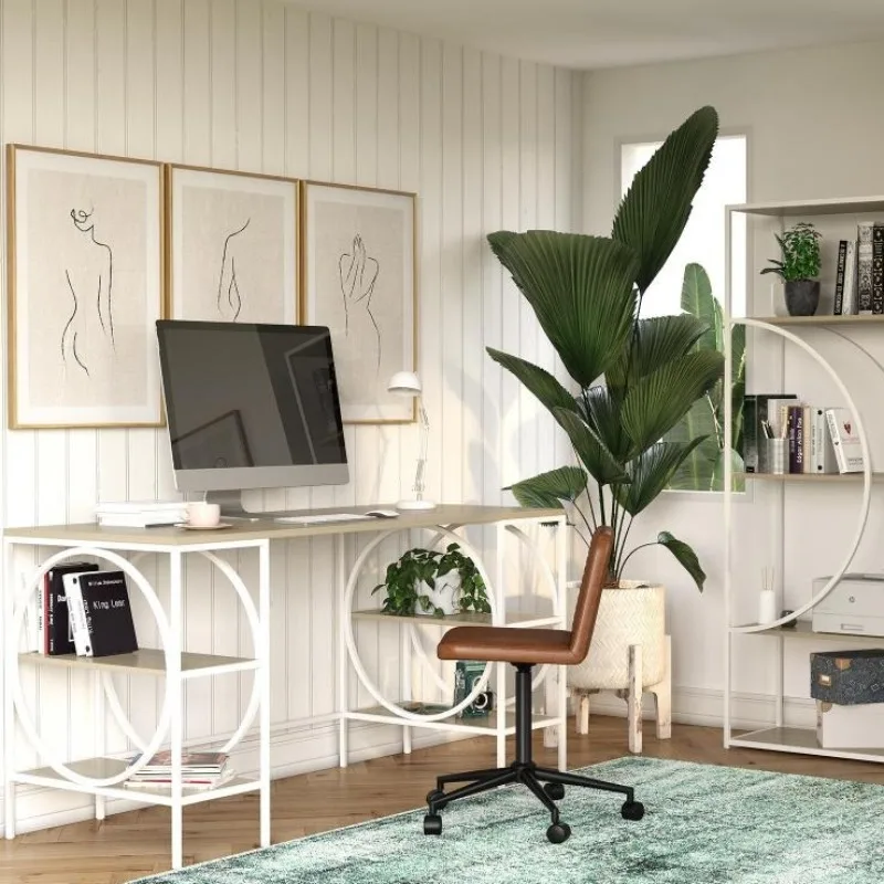 Double Pedestal Wooden Desk Home Office Computer Workstation Writing Table Storage Drawers Study Desk Decor Furniture