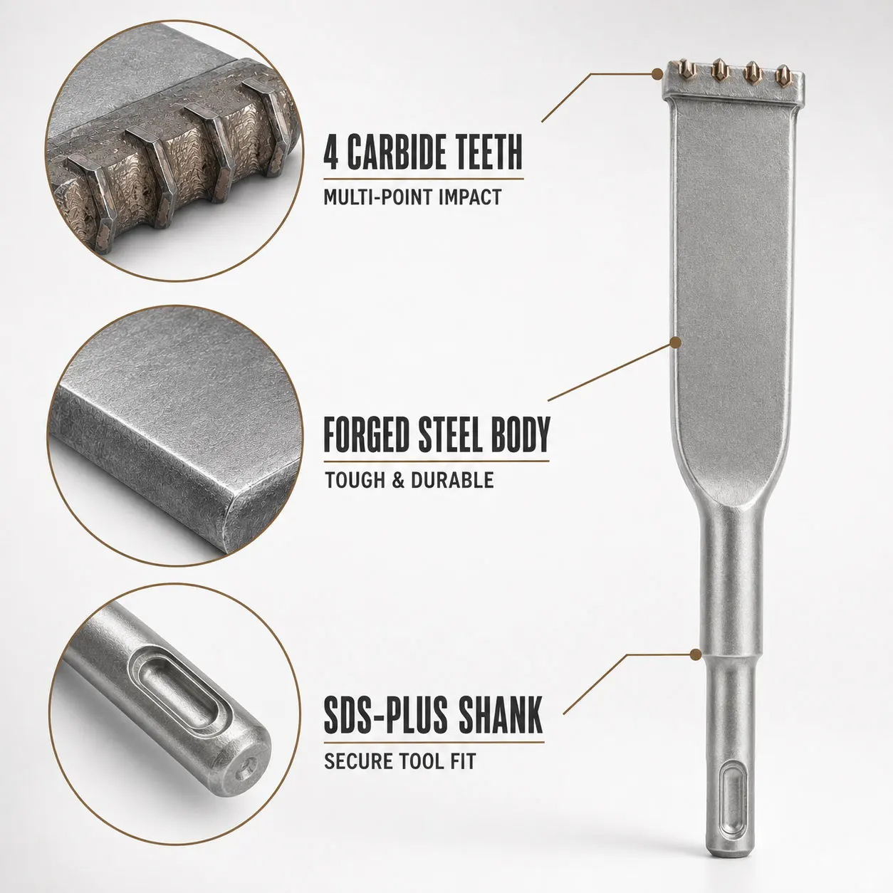 Electric Hammer 4 Teeth Alloy Chisel SDS Plus Round Shank Flat Chisel For Concrete Wall Tile Stone Demolition And Chipping