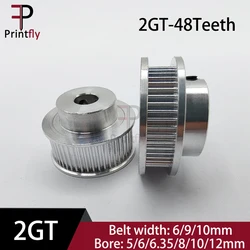Printfly 2GT 48 Teeth GT2 Timing Pulley 2M Bore5/6/6.35/8/10/12/14mm For Belt Width 6/9/10mm Open Synchronous belt 3D Printer