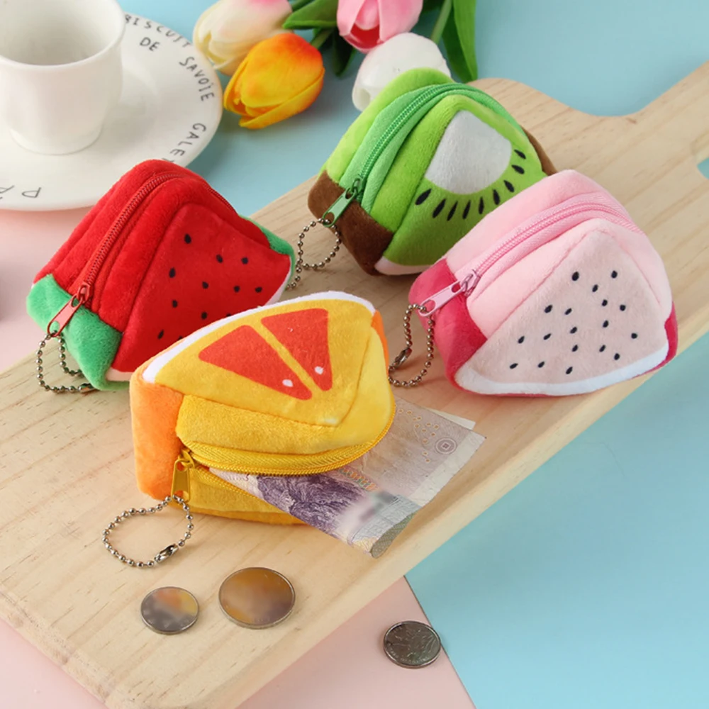 Cartoon Children's Plush Three-Dimensional Triangular Fruit Coin Bag Key Bag Pendant Organizer Bag