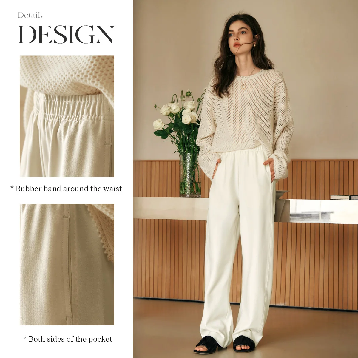 OLrain Solid Casual Pants For Women 2025 Fashion Loose Fit Full-Length Elastic Waist Pockets Sweat Pants Summer Pants M57CK95896