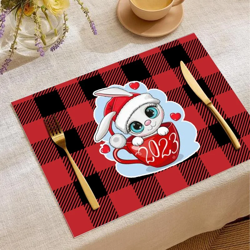 Christmas Elk Christmas Tree Anime Printed Placemat Restaurant Dining Tableware Linen Cup Pad Xmas Decor
