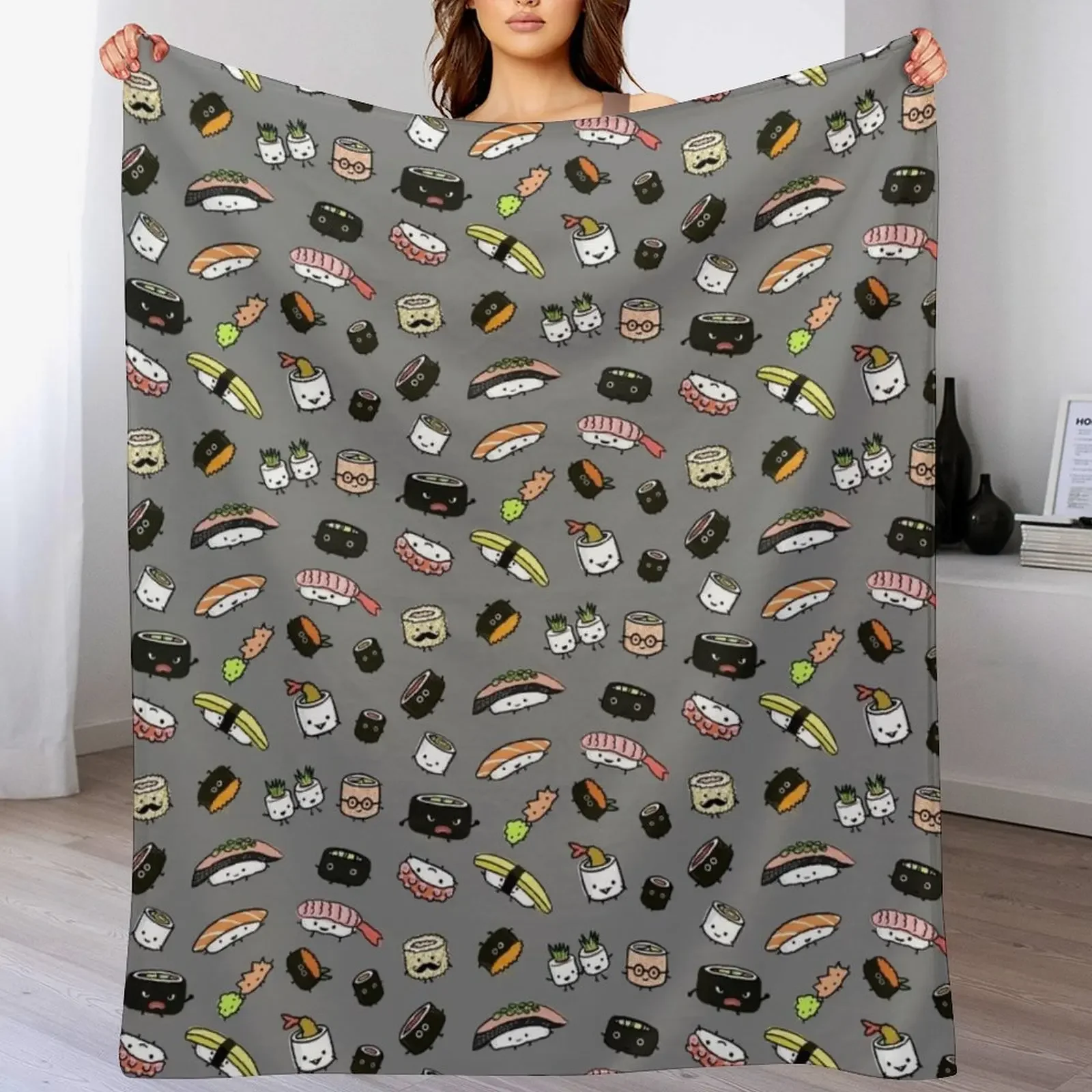 

Kawaii Sushi Party Throw Blanket Stylish Warm Blanket for Living Room Bedroom