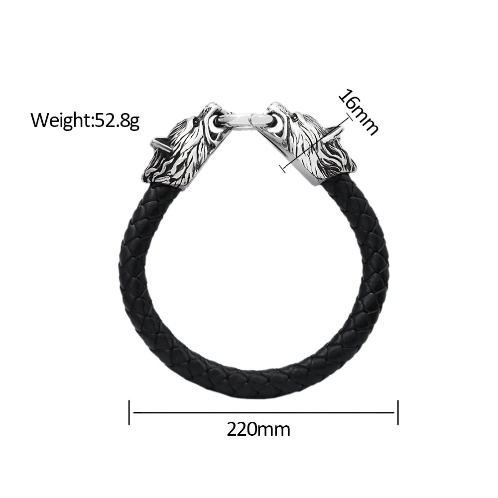 Pulsera de cuero con cabeza de lobo vikingo Simple de moda, pulseras clásicas de animales escandinavos, joyería masculina de acero inoxidable, triangulación de envíos