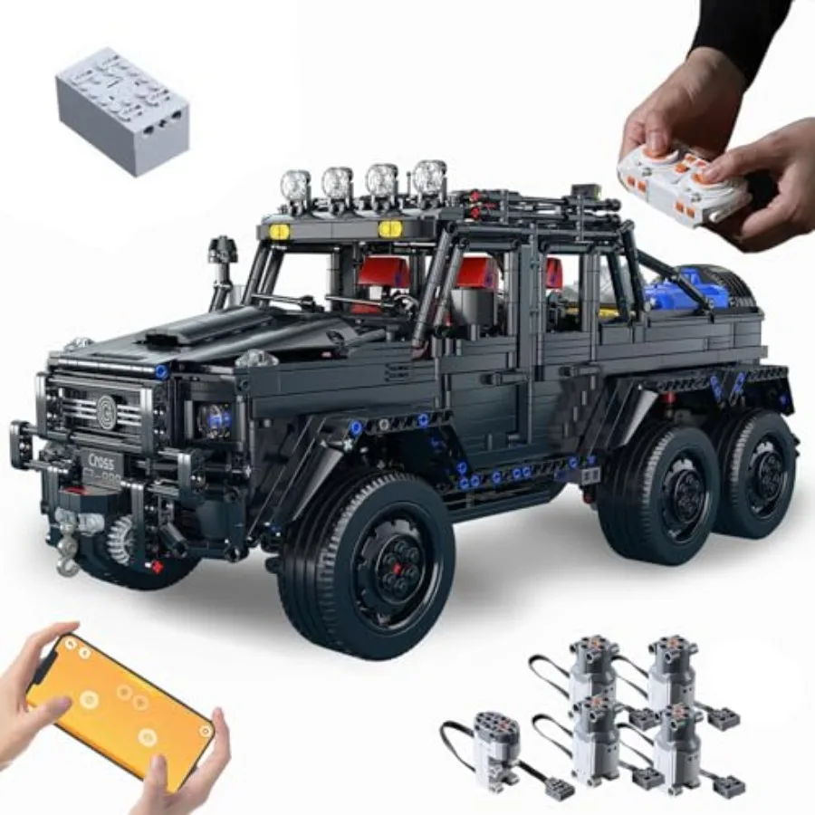 

Technical Cars Building Set for Adults, 1:8 RC Wrangler Pickup Truck Toy, ABS Plastic, Black Gray, Off-Road/Urban Dual Mode, 32