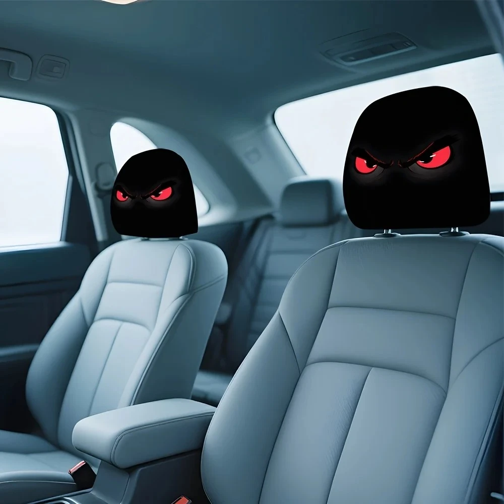 2pcs Cool Red Devil Eye Pattern Car Seat Headrest Covers Suitable for Various Car Models Comfortable