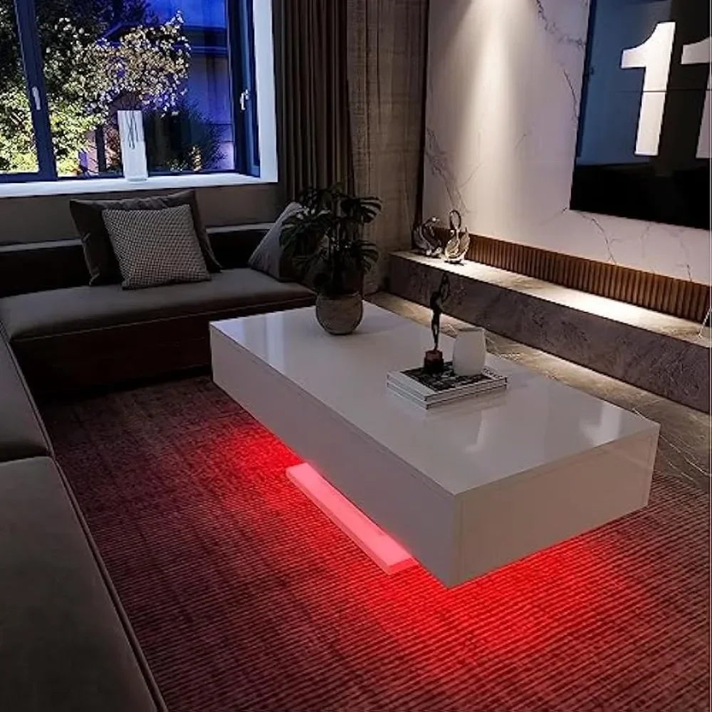 Led Coffee Table High Gloss Modern Coffee Table With LED Lights Center  for Living Room Restaurant Tables Serving Wood Cafe