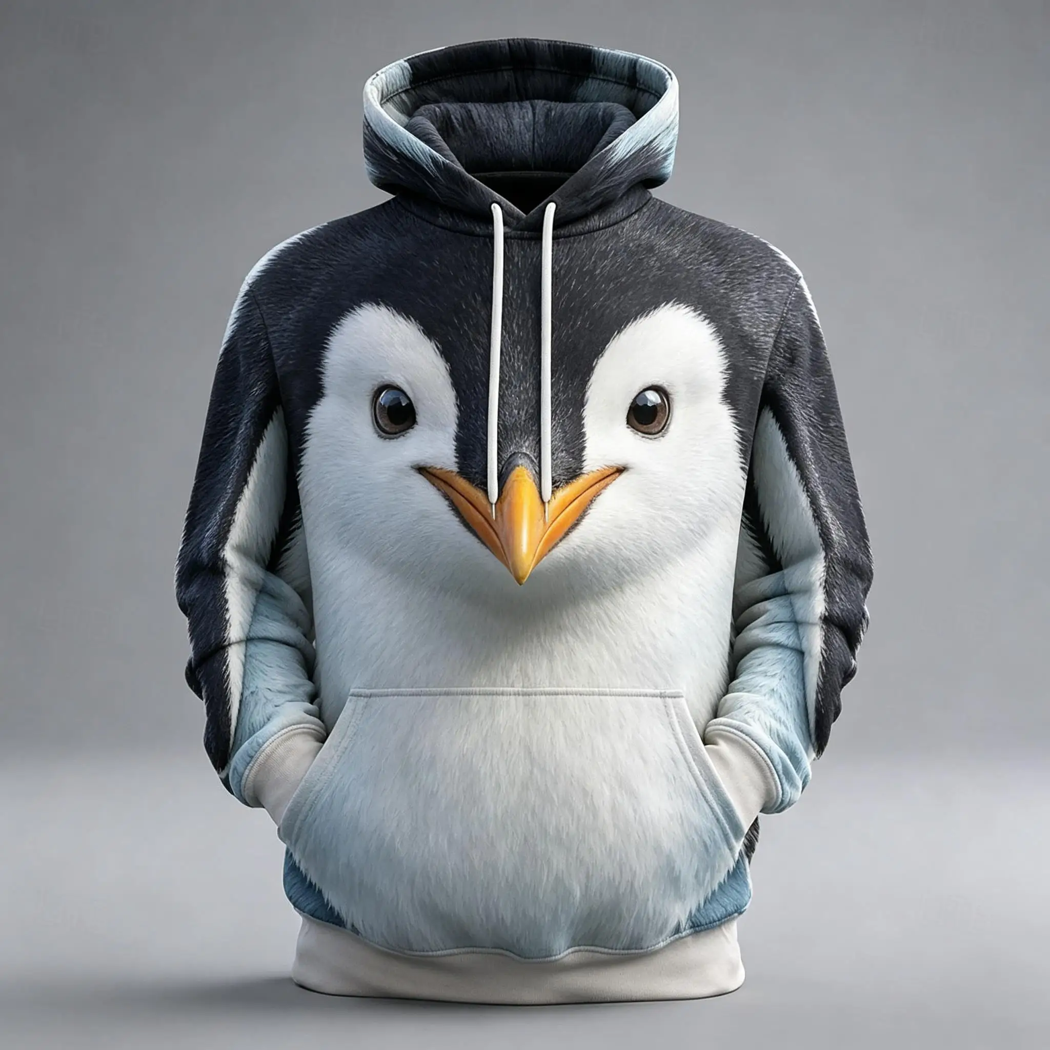 Men's Hoodie 3D Realistic Cute Penguin Face Print Long Sleeve Pullover Sweatshirt for Animal Lovers Winter Warm Wear