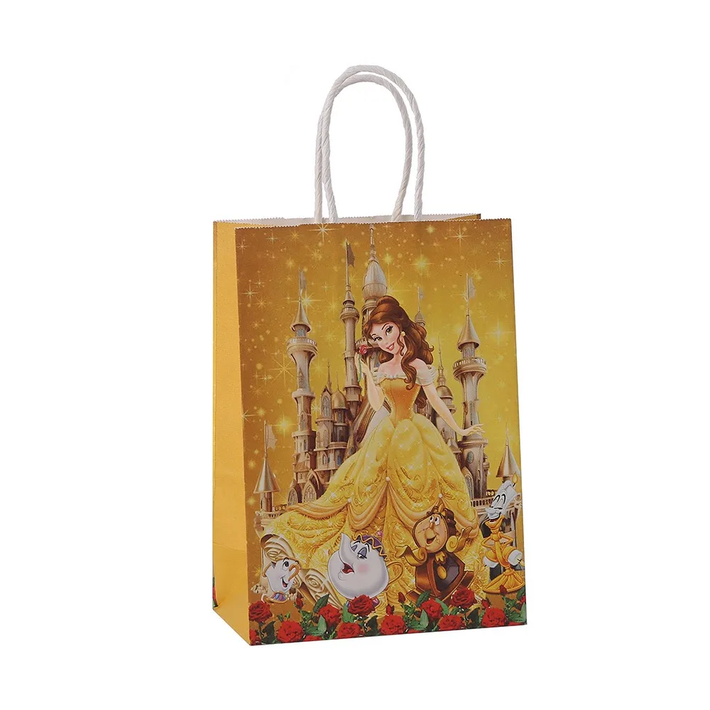 Disney Princess Theme Kraft Paper Bag With Handles Belle Snow White Gift Bags For Kids Guests Girl Birthday Party Decor Supplies