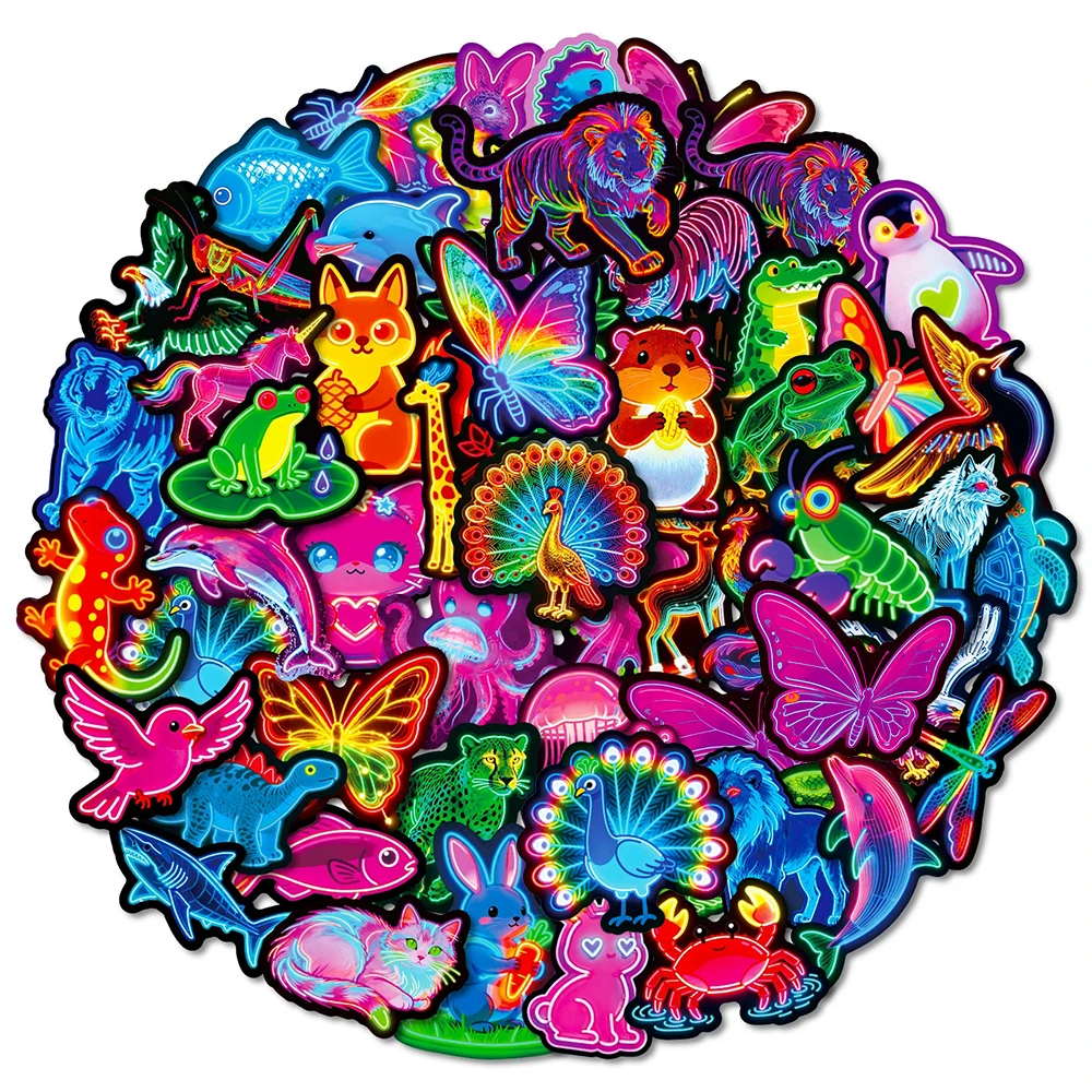 10/30/56pcs Funny Cartoon Neon Animals Stckers Creative Graffiti Sticker DIY Skateboard Phone Diary Bike Cute Decoration Decals