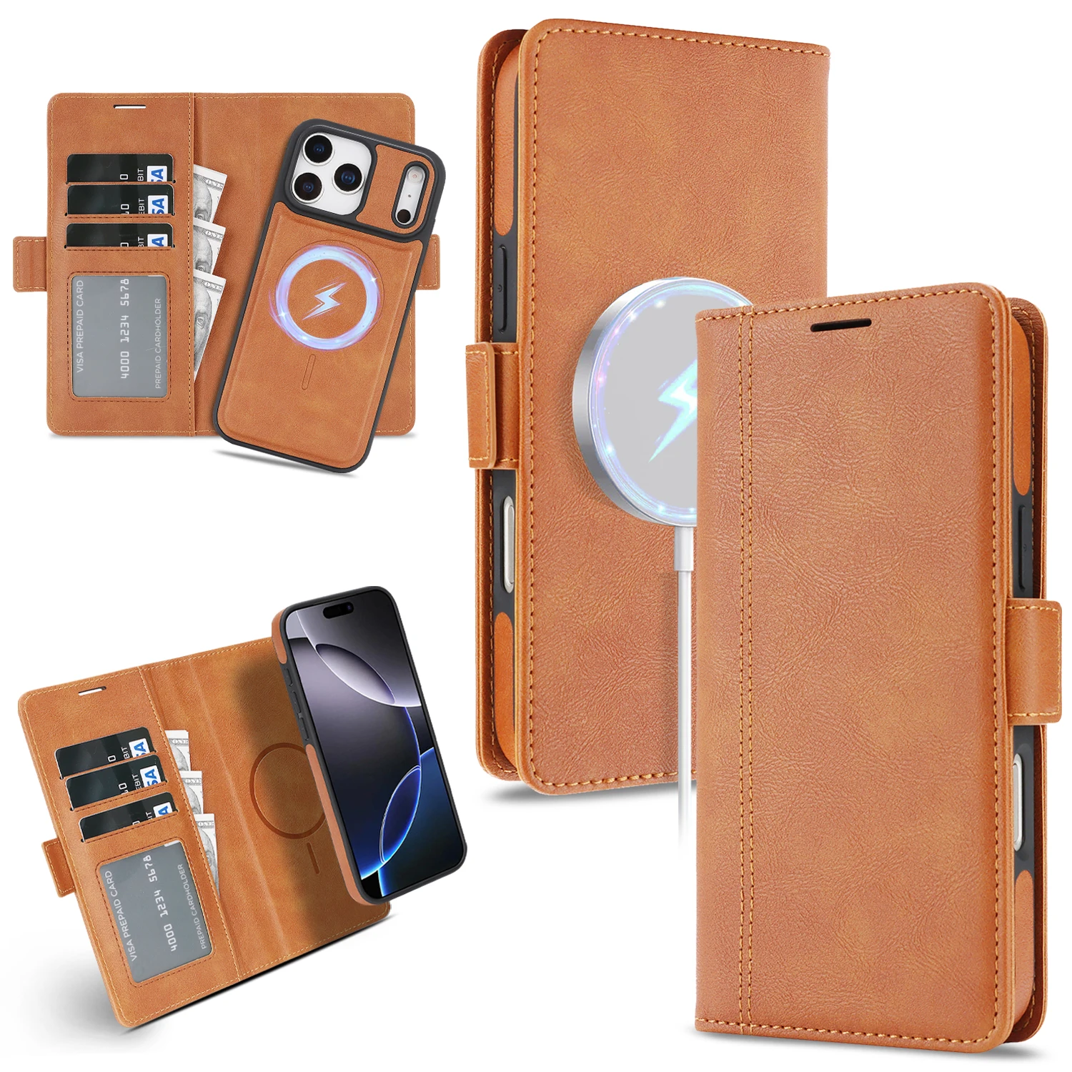 

Detachable Case for iPhone 17 pro max,17e,17 Air Wallet Card Slot Luxury Faux Leather Cover Magnetic Closure