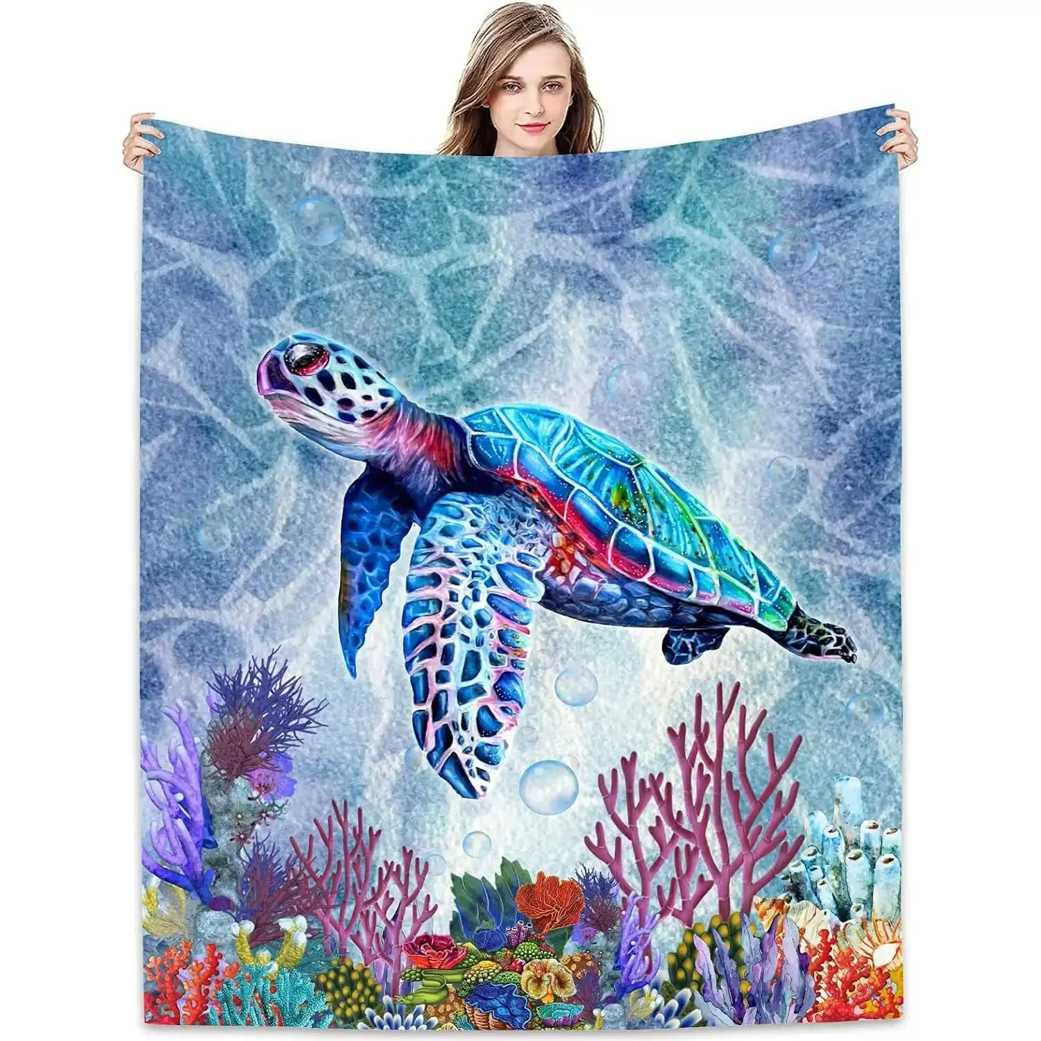 

Ocean Animal Sea Turtle Birthday Gift Super Cozy Lightweight Flannel Fleece Throw Blanket for Home Decor
