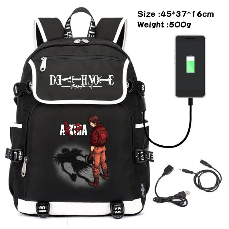 Anime Death Note Backpack Rucksack Travel Bags Cartoon Printed Schoolbag Computer Bag USB Men Shoulder Bags