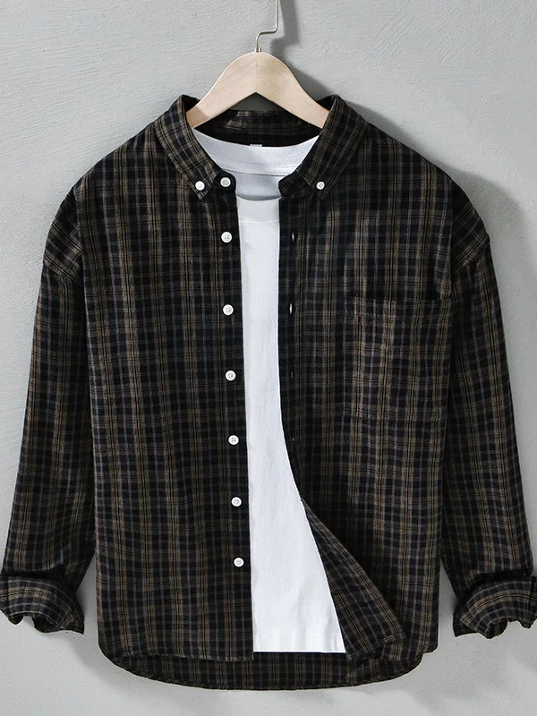 

Мужская рубашка в клетку из тонкого хлопка с цветным плетеным узором, в стиле ретро, новая весенняя модель, повседневная, дышащая, комфортная, с эффектом хлопка.