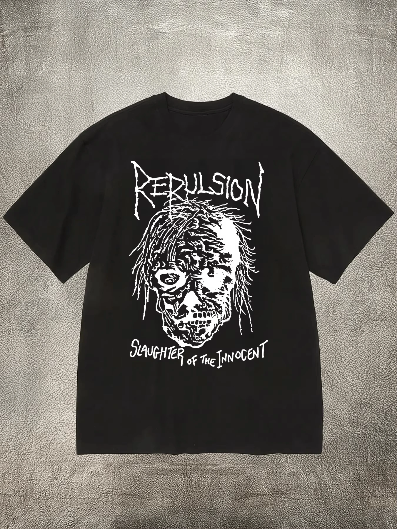 

motorcycle Men's Black Cotton Flat Neck Short Sleeve T-Shirt with Repellent Band Logo Heat Transfer