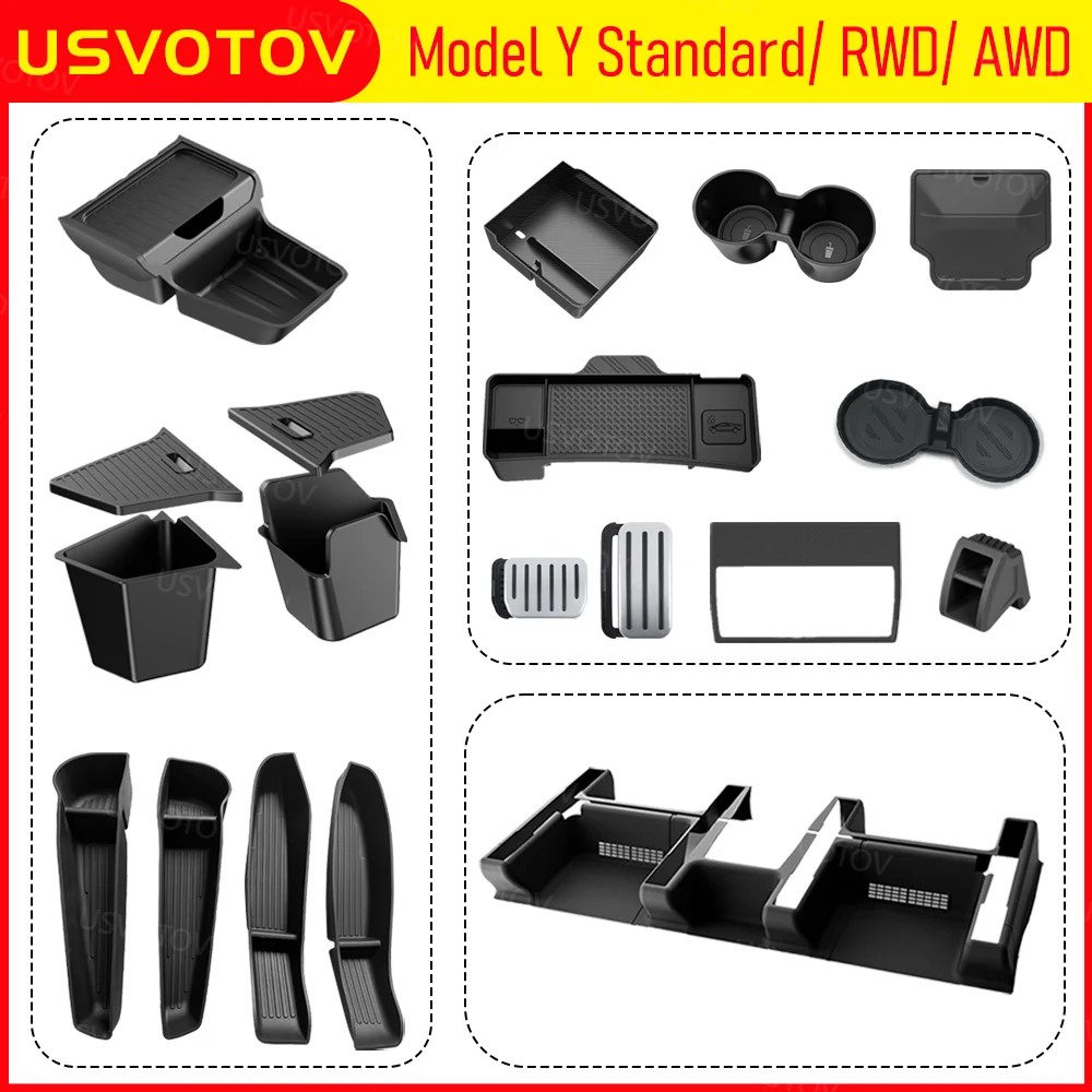 Image of Mittelkonsolen-Organizer für Tesla Model Y Standard RWD 2026 Zubehör Kofferraum-Seitenstauraum Getränkehalter Brems- und Gaspedalabdeckung