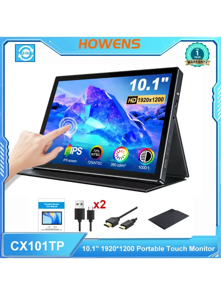 HOWENS 10,1 inch draagbaar scherm 60Hz resolutie 1920*1200 TN-paneel 520cd/ ㎡   Heldere, draagbare industriële monitor met 3ms responstijd