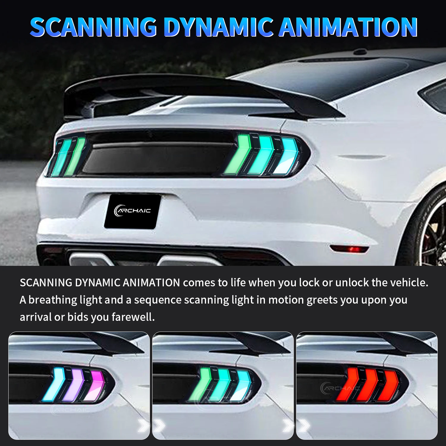 

Archaic LED Tail Lights for Ford Mustang S550 GT350/GT500 RGB Multicolor Rear Lamps with Dynamic Sequential Turn Signals (2015+)