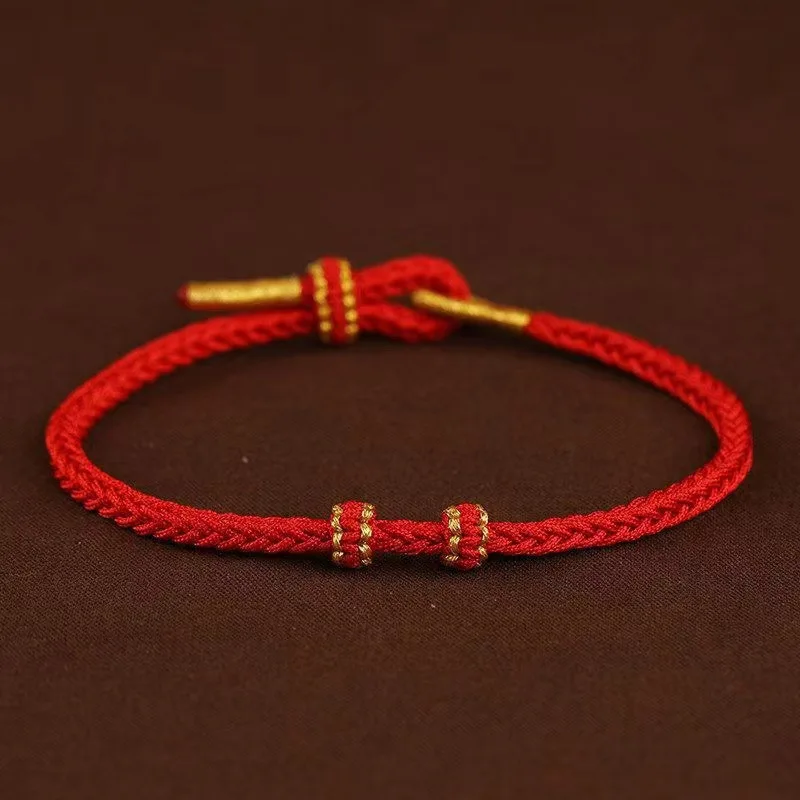 Handmade Braided Red Rope Bracelet Semi-Finished Products Beads Threading Gold AccessoriesDIYCouple Bracelets Men and Women's Na