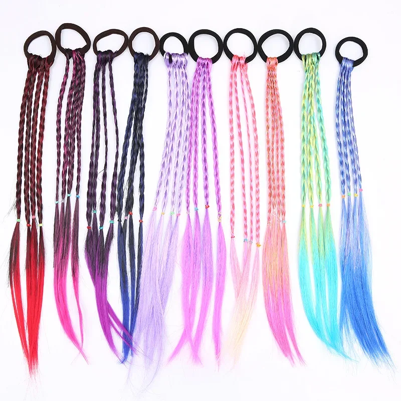 Colorful Hair Braids Tools Gradient Color Synthetic Hair Ponytail Rope Girls Princess Hair Ties Children Kids Styling Braiders