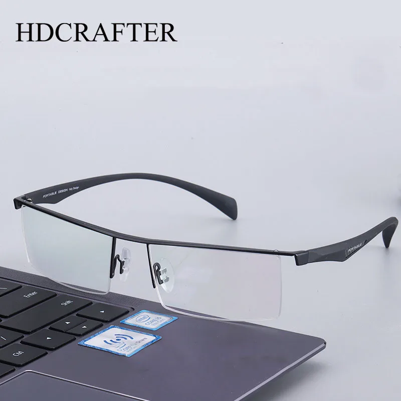 HDCRAFTER 150mm Titanium Alloy Men Wide Face Glasses Frame TR90 Myopia Prescription Eyeglasses Half Rim Optical Business Frame