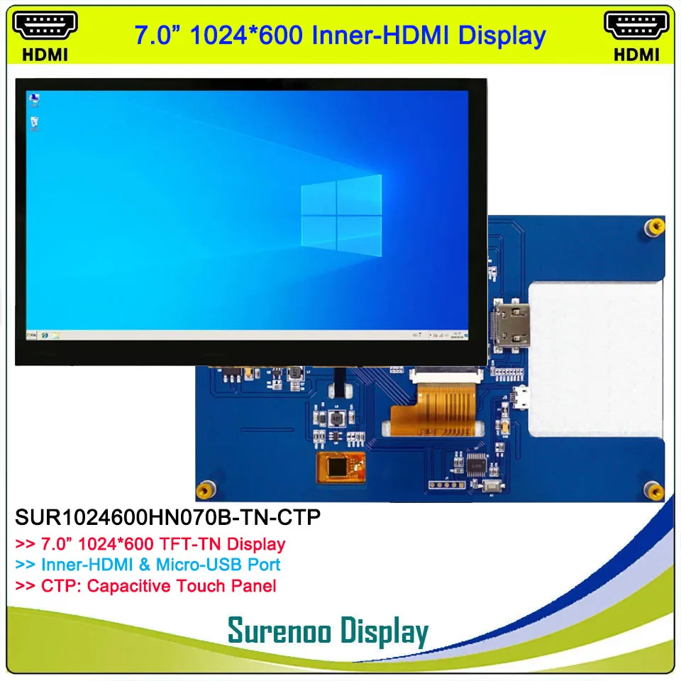Layar Display Monitor Modul LCD TN 7.0 "7 Inci 1024*600 dengan Panel Sentuh Kapasitif USB untuk RaspBerry Pi