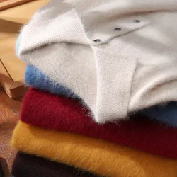 Jersey de cuello de camisa de Cachemira de visón para hombre, suéter de lana, Polo, camisa de fondo de punto suelto, otoño e invierno, nuevo