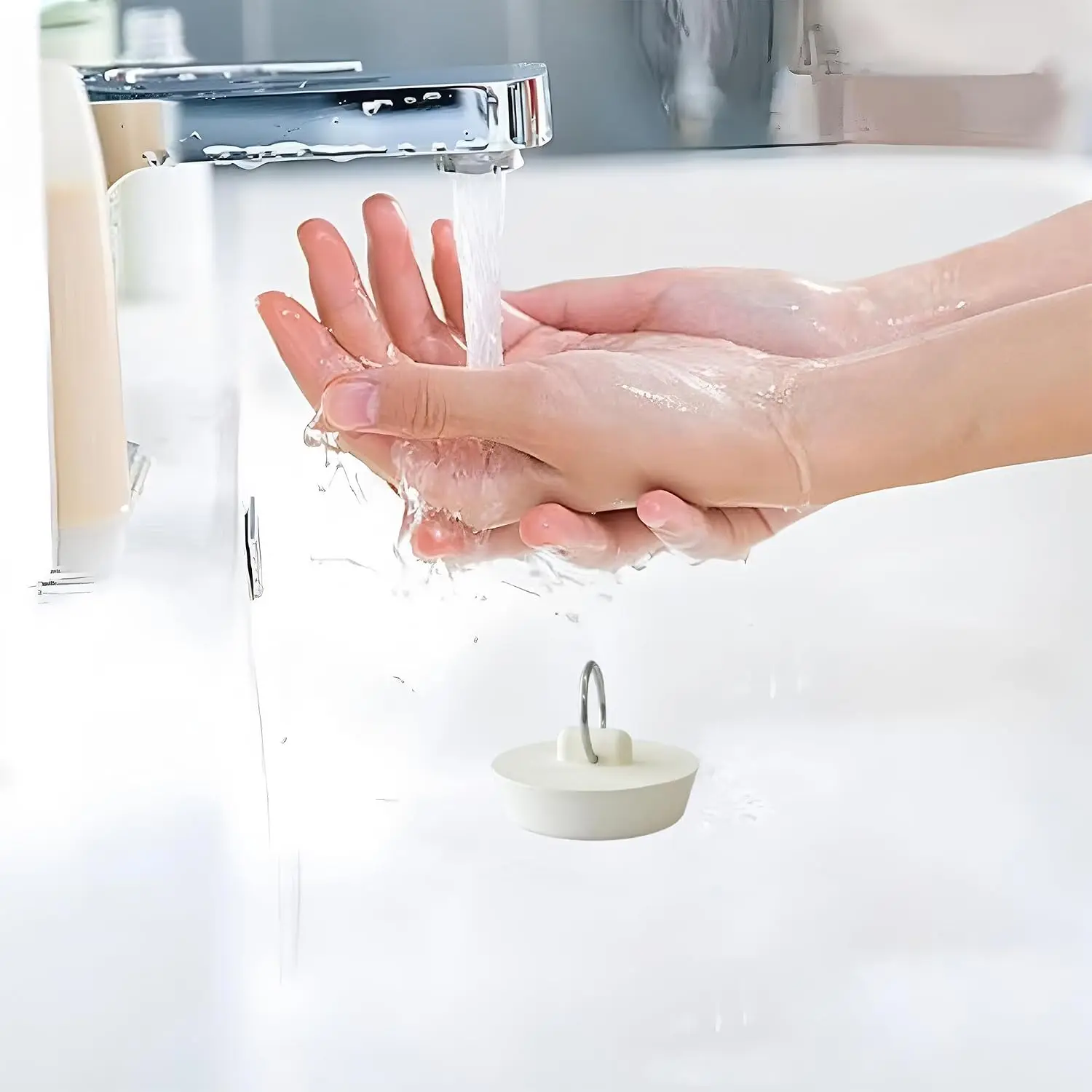 Universal White Rubber Drain Stoppers for Bathtubs and Sinks, 4-Pack, Fit Drain Openings from 1 Inch to 1-1/8 Inches, Stainless Steel Hanging Rings Included, for Kitchen and Bathroom Use - view 6