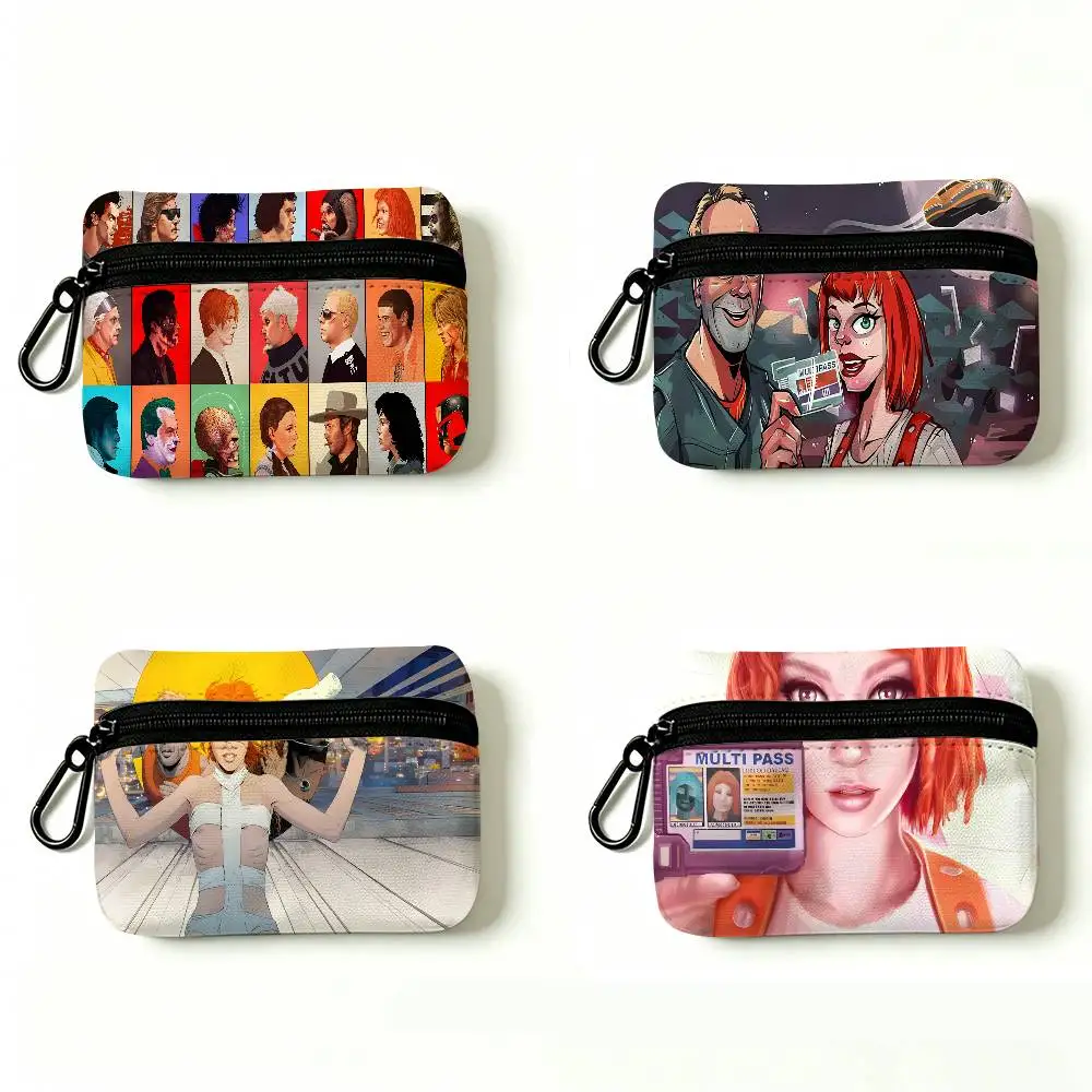 Classic Movie The F-Fifth E-Element Working White Oxford Cloth Zipper Coin Purse Lightweight Key Pouch Card Holder For Daily Use
