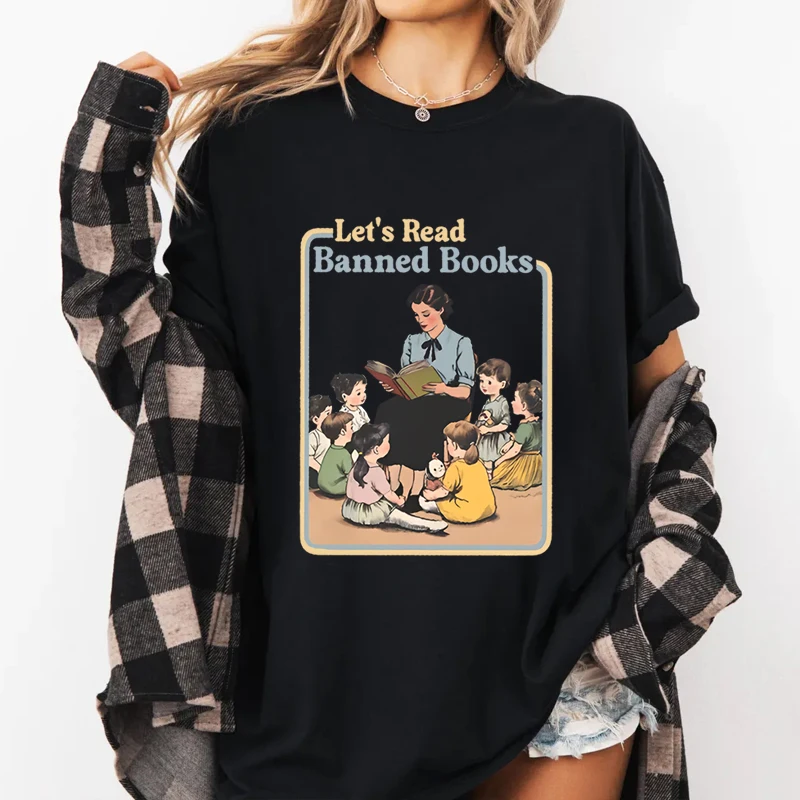 Lets Read Banned Books T-Shirt Book Lover Activism Tee Reading Librarian Graphic T Shirts Bookish Tshirts Clothing Tops