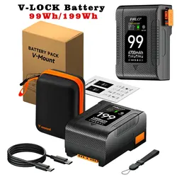 V-Lock BP-199 BP-99 V Mount Battery PD Type-C Charging V-Mount Battery for Sony Camcorder Broadcast Video Light Blackmagic URSA