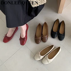Classic Female Flats Ballerina Shoes Women Fashion Brand Round Toe Ballet Bow Knot Shallow Moccasin Slip On Loafer Big size Muje