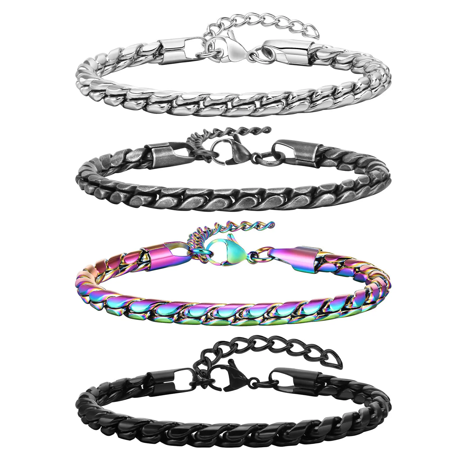 

Colored Handmade Snake Chain Stainless Steel Bracelets For Men Boy Adjustable Simple Jewelry Dad Boyfriend Valentine's Day Gift