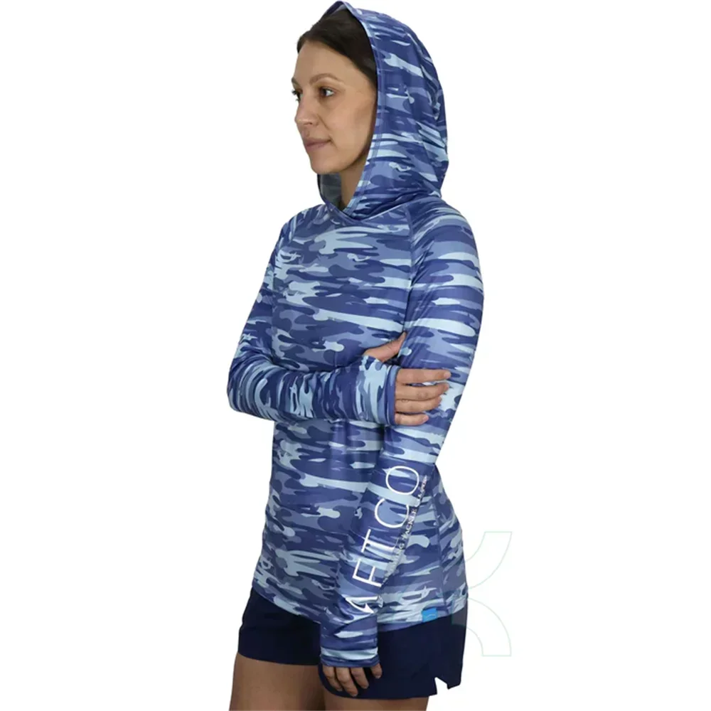 AFTCO-Chemise de pêche à capuche pour femme, sweat à capuche à manches longues, vêtements de protection solaire, maillot d'été extérieur, Udissolve 50 +