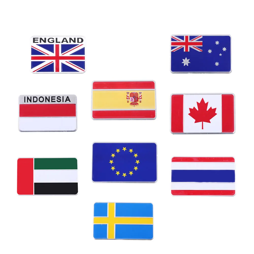 1 Pcs 3D Aluminum Alloy Italy Germany France Russia Australia England Switzerland Spain Map National Flags Car Sticker Car Styli