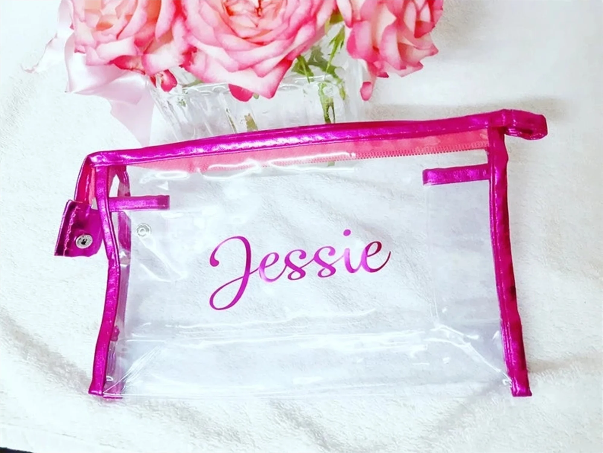 Personalised Names Wedding Transparent Make Up Bag, Cosmetic Bag, Bridesmaid Gift, Bridesmaid Bag, Gold Bag, Toiletry Clear Bag