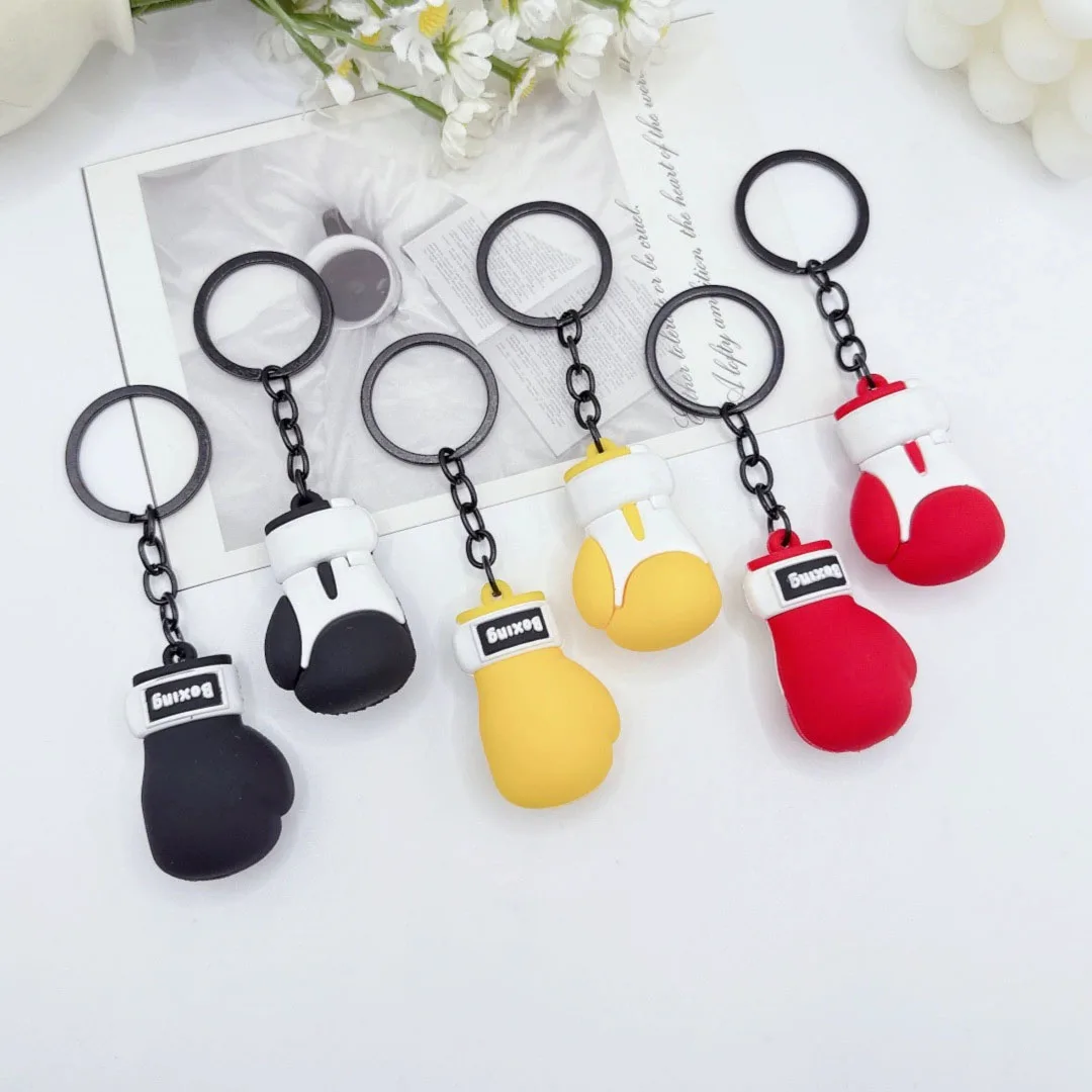 Boxing Gloves Keychain Set PVC Soft Glue Boxing Sports lovers gift cute keychain backpack pendant Souvenir Gift Wholesale