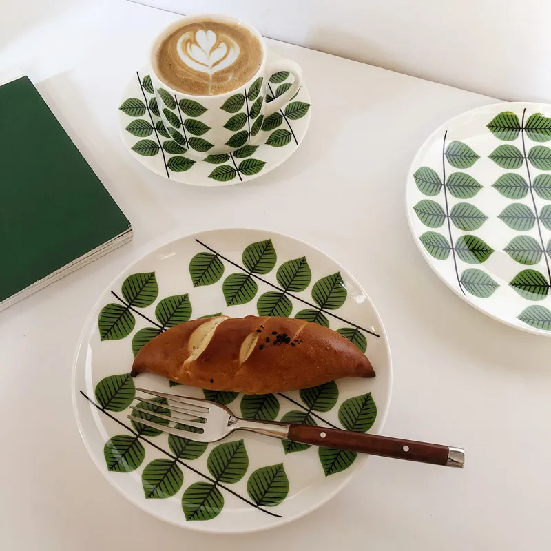 

Pavilion Series The Same Type of Leaves In Sweden Coffee Cup Dish Dessert Breakfast Western Dish Household Dish Black Tea Cup