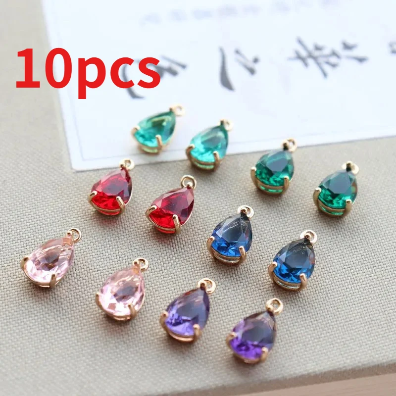 10PCS 7*10MM High Quality Champagne Gold Color Drop Shape Charms Pendants Jewelry Earrings Necklace Findings Accessories