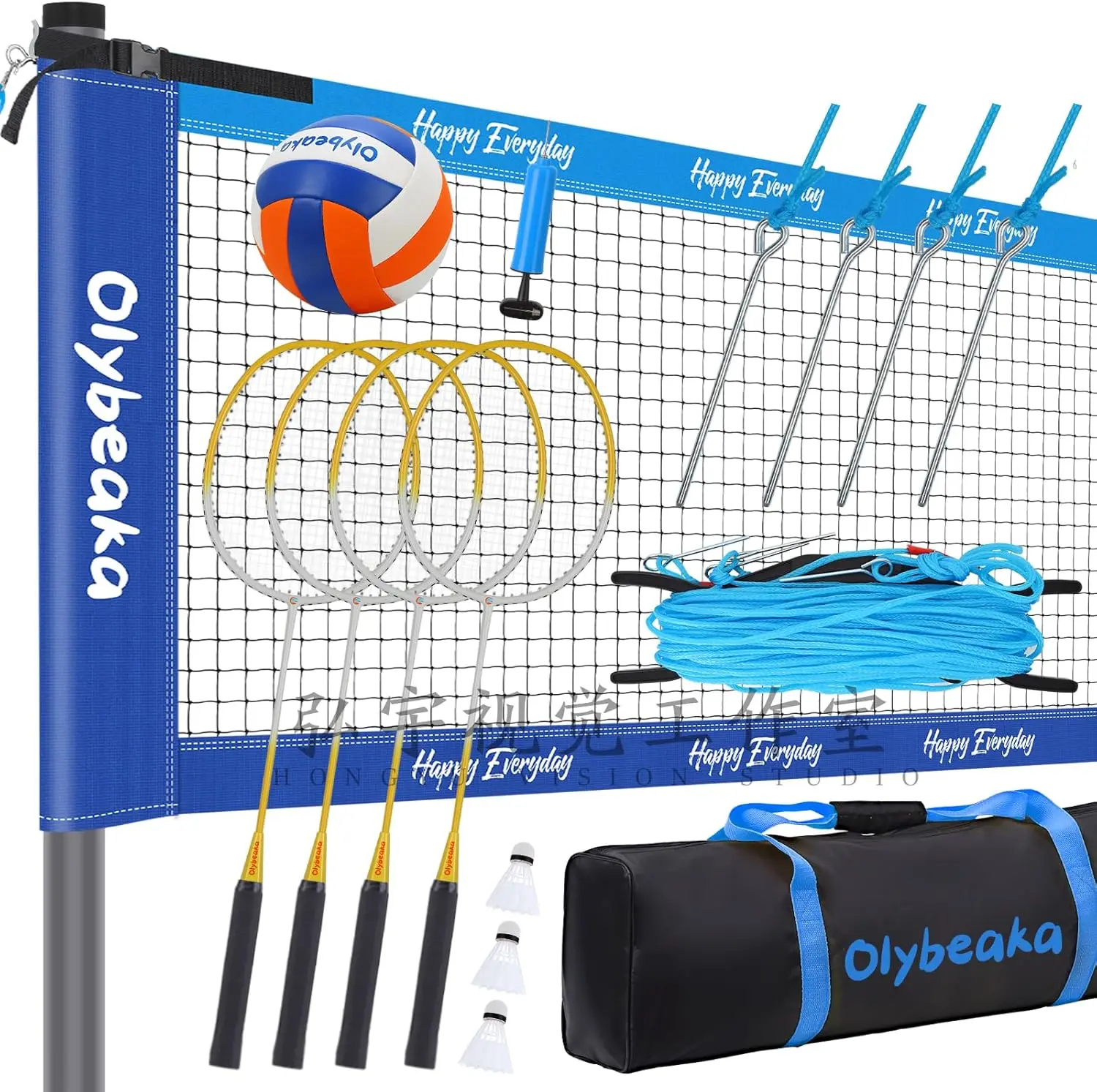 

Badminton Volleyball Combo Set 32ft with Net, 4 Rackets, 3 Birdies, PU Ball for Backyard Beach