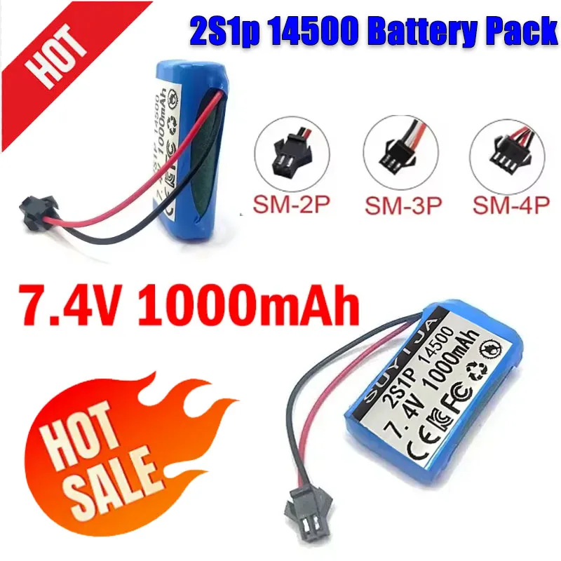 الأصلي 7.4 فولت 1000 مللي أمبير 14500 2S1P مع BMS بطارية أيون الليثيوم لعبة التحكم عن بعد سيارات آلات الغناء أجهزة الراديو مكبرات الصوت الصغيرة