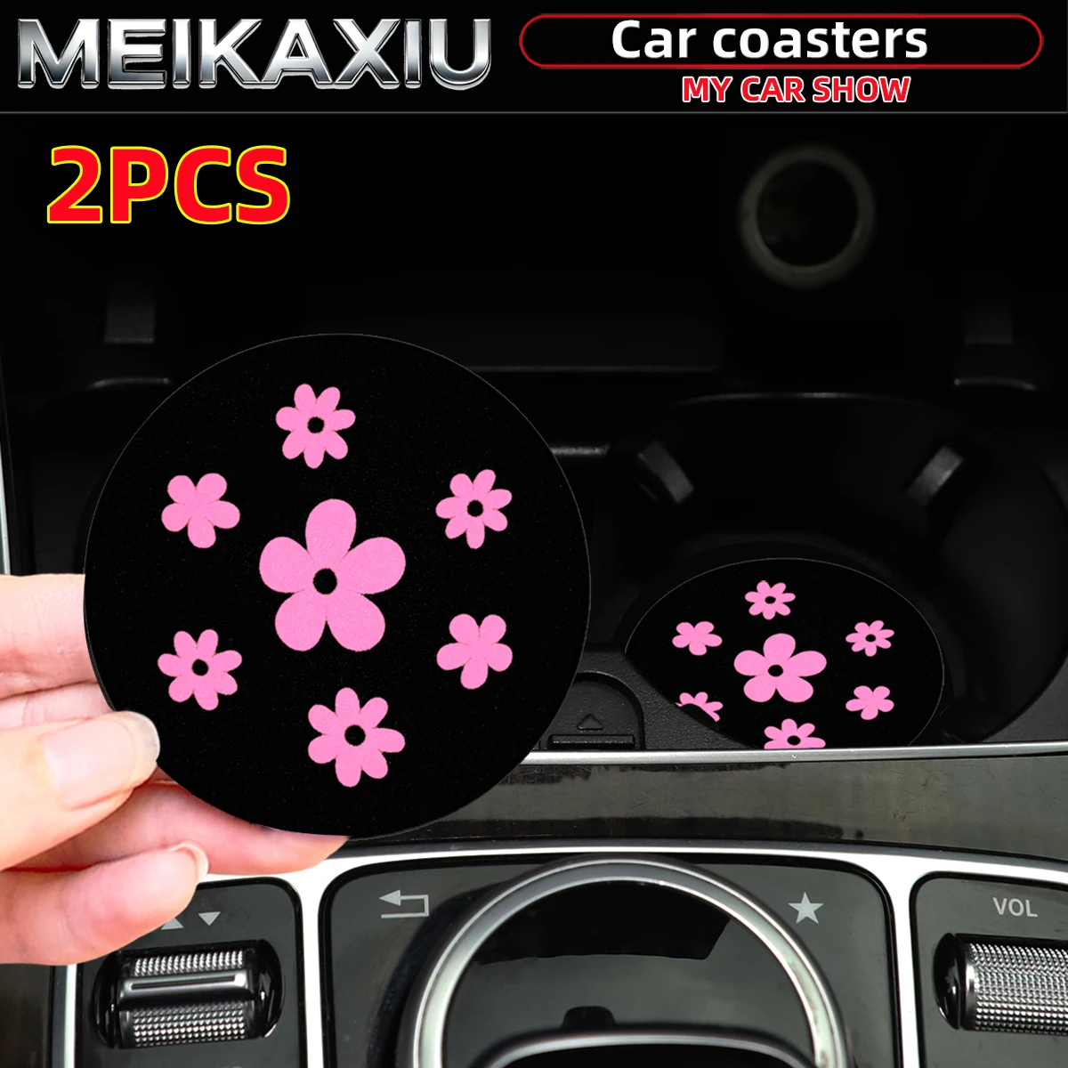 2PCS of beautiful three-dimensional fine foam flower fabric car cup pads with anti-slip function, car decorative items for women