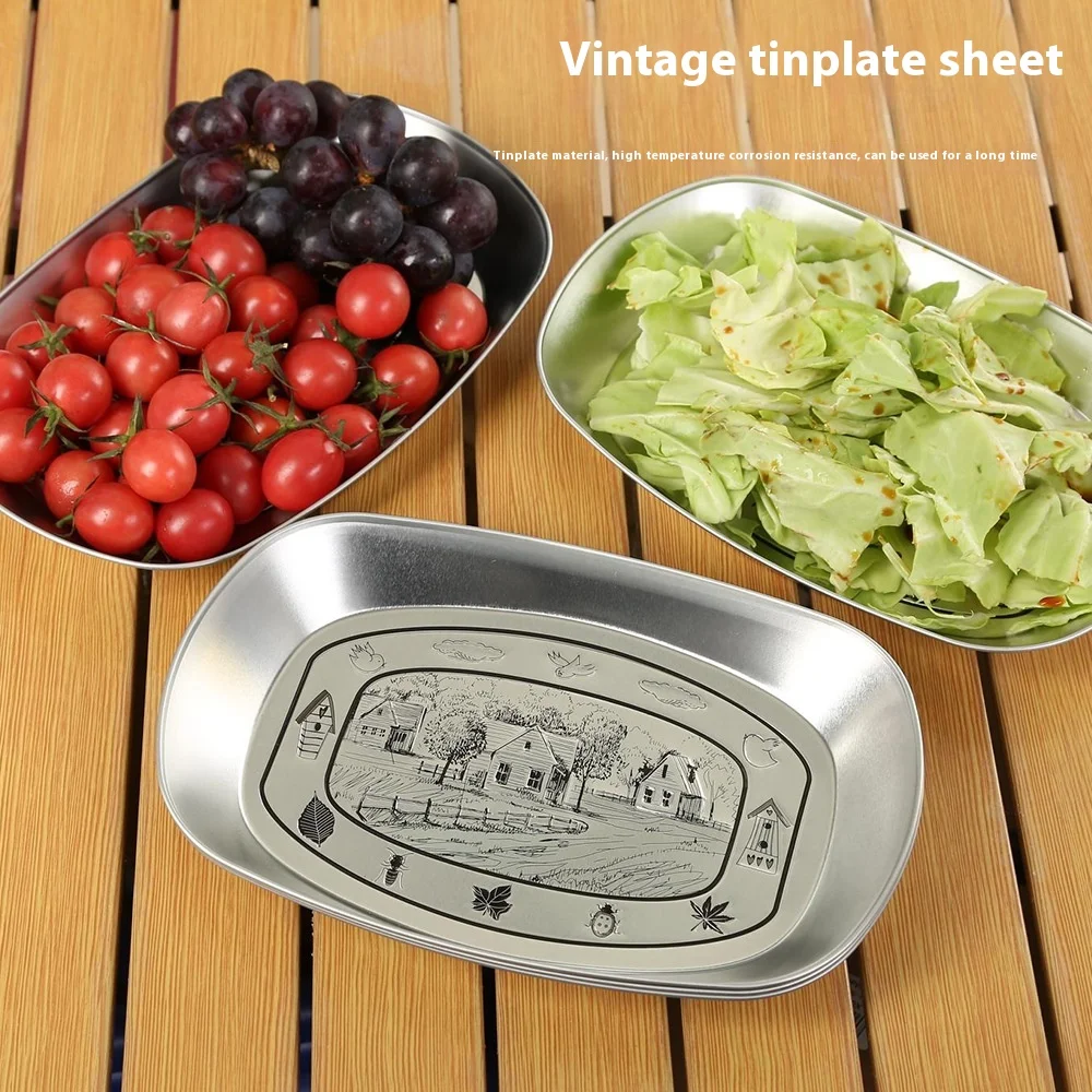 

Outdoor Vintage Boat Type Iron Plate Tinplate Small Tray Fruit Snack Coffee Bean Plate Kitchen