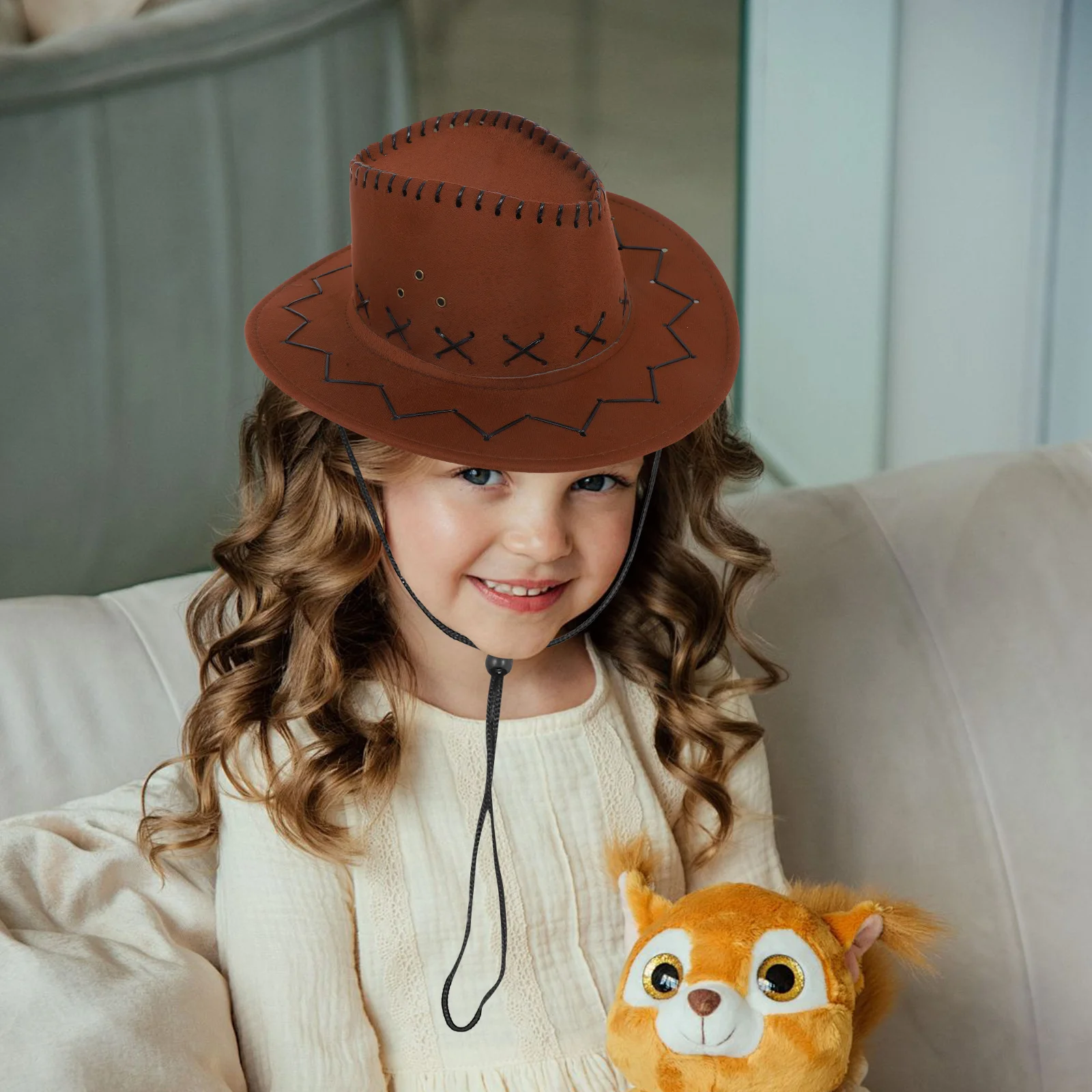 Kids Cowboy Costume Western Cowgirl Vest Hat Bandana Halloween Dress Up Party Cosplay Brown 115-130 M Multiple