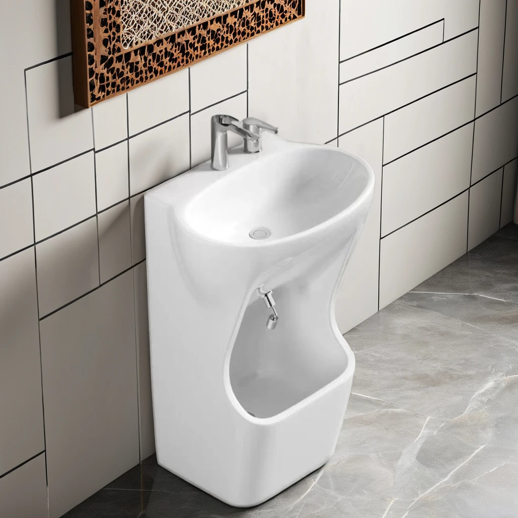 Ceramic Floor Mounted Washing Sink Muslim Wudu Foot Wash Basin Ceramic Free Standing Pedestal Sink With Accessories