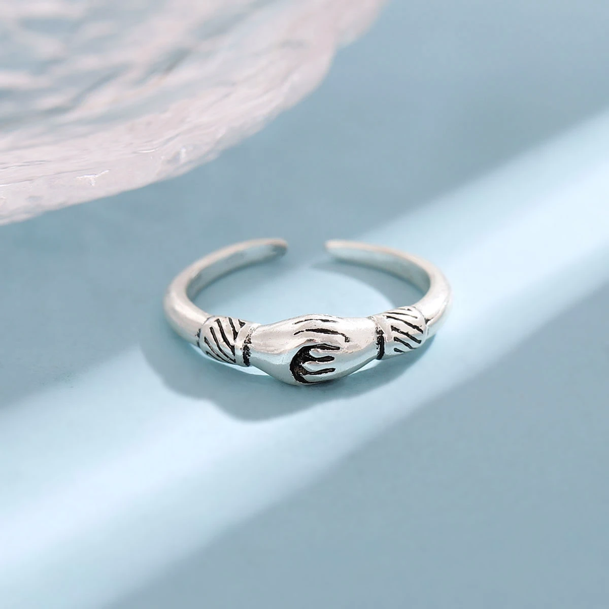 Creative Retro 925 Sterling Silver Jewelry Personality Handshake Positive Energy Eternal Exquisite Opening Rings  R068